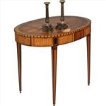 Ovale satijnhouten Louis Seize theetafel met ebben, noten en wengé ca 1790 (No.361806)