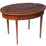 Mahonie theetafel ca 1865 Louis Seize stijl met lade ingelegd met satijn en ebben (No.361820)