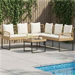 vidaXL Tuinbankenset met kussen 2 pcs Naturel Poly Rattan Staal