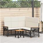 vidaXL Tuin Ligbank Set Zwart en Cream Wit 164 x 164 x 112 cm