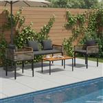 vidaXL Buitenmeubelset met kussen 4 pcs Grijs en Donkergrijs PE Rattan
