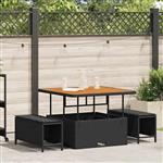 vidaXL Tuin eettafelset Zwart poly rattan