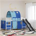 vidaXL Loftbed voor Kids Wit en Blauw 90 x 200 cm Metaal