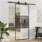 vidaXL Glazen deur Gestreept Zwart 90 x 2 x 205 cm Aluminium