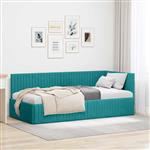 vidaXL Hoekbedframe met hoofdeinde Turquoise 90 cm x 200 cm Fluweel