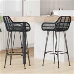 vidaXL Barkruk 2 pcs Zwart 55 x 52 x 105 cm Riet en IJzer