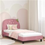 vidaXL Bedframe voor kinderen met hoofdbord Roze 90 x 200 cm Fluweel