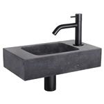 Fonteinset Differnz Bombai Natuursteen 40x22x9 cm Zwart Met Gebogen Kraan Mat Zwart