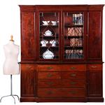 Engels mahonie breakfront Bibliotheek of porseleinkast met schrijfklep No.381235)