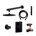 Thermostatisch Inbouwdoucheset Aqua Splash Muuruitloop Rond 30 cm Mat Zwart