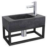 Fonteinset Differnz Bombai Natuursteen en Handoekrek 40x22x9 cm Zwart Met Rechte Kraan Chroom