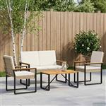 vidaXL Buitenmeubelset met kussen 4 pcs Beige en Crème Wit poly rattan