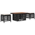 vidaXL Tuin eettafelset met kussen 3 pcs Zwart en Crème poly rattan