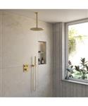 BWS Inbouw Regendouche | Sensa | Goud | Plafonduitloop | 30cm Hoofddouche met Handdouche | Drukknopp