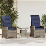 vidaXL Verstelbare tuinstoel 2 pcs Grijs en Marineblauw poly rattan