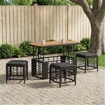 vidaXL Tuin eettafelset 4 pcs Zwart en Grijs Poly Riet en Acaciahout