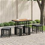 vidaXL Tuin eettafelset 3 pcs Zwart en Grijs Poly Riet en Acaciahout