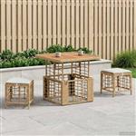 vidaXL Tuin eettafelset 3 pcs Natuur en Wit Poly Riet en Acaciahout