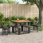 vidaXL Tuin eettafelset 3 pcs Zwart en Grijs Poly Riet en Acaciahout