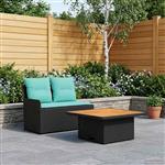 vidaXL Tuin Armsteun Sofa met Opklaptafel 2 Stuk Zwart en Turquoise