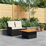 vidaXL Tuin Armsteun Sofa met Opklaptafel 2 Stuk Zwart en Crème