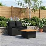 vidaXL Tuin Armsteun Sofa met Opklaptafel 2 Stuk Zwart PE Rattan