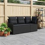 vidaXL Tuinstoel met Armleuning en Hoekbank 2 Stuk Zwart PE Rattan