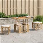 vidaXL Tuin eettafelset 3 pcs Natuur en Wit Poly Riet en Acaciahout