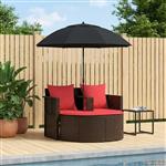 vidaXL Tuinbankstel Bruin en Rood 168 x 168 x 180 cm poly rattan