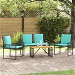 vidaXL Buitenmeubelset met kussen 4 pcs Zwart en Turquoise