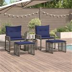 vidaXL Buitenmeubelset 11 pcs Grijs en Marineblauw poly rattan