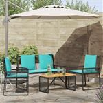 vidaXL Buitenmeubelset met kussen 9 pcs Zwart en Turquoise poly rattan