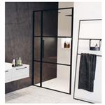 Douchedeur met Vast Paneel Riho Grid 130x200 cm 6 mm Helderglas Zwarte Profielen