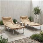 vidaXL Opvouwbare zonnebed met kussen 2 pcs Beige