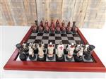 Een schaakspel met als thema: ''MEDIEVAL KNIGHTS'', fraaie schaakstukken als middeleeuwse ridders op