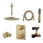 Thermostatisch Inbouwdoucheset Aqua Splash Plafonduitloop Rond 30 cm Geborsteld Messing Goud