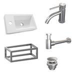 Fonteinset Brauer Brushed Edition 40x22cm Wit Incl. Toebehoren en Frame Geborsteld RVS PVD