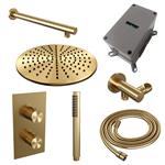 Regendoucheset Inbouw Brauer Gold Carving Thermostatisch 30cm met 3-Weg Omstelling, Wandarm en Staaf