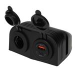 5 stuks Power Line Contactdoos 12V + USB-A + USB-C Lader Opbouw Zwart