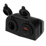 5 stuks Power Line Contactdoos 12V + USB-A + USB-C Lader Opbouw Zwart