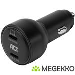 ACT 2-poorts USB-C fast charge autolader 95W met Power Delivery PPS. Quick Charge en GaNFast