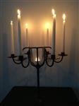 Kandelaar smeedijzer bruin-zwart, 6 armig, met lichtglas prachtig!!