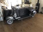 Prachtige sidetable, siertafel, bartafel op scooter bike  met wijnrek, en opslag ruimte, geweldig en