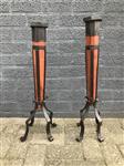 Kaarsenhouder / kaarsenstandaard set, gemaakt van smeedijzer en hout, robuust!