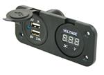 Power Line Voltmeter + 2x USB Lader Inbouw Zwart
