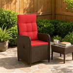 vidaXL Verstelbare tuinstoel Bruin en Rood poly rattan