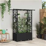 vidaXL Verhoogd Bed met Trellis en Dak Zwart 124,5 x 40 x 136 cm PP