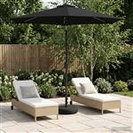 vidaXL Tuinparasol met LED-lampen en voet 230 x 230 cm Polyester Zwart
