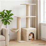 vidaXL Kattenboom met sisal krabpalen Crèmekleurig 133 cm