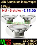 LED Aluminium Paneel inbouwspot 5 Watt Warmwit 5W